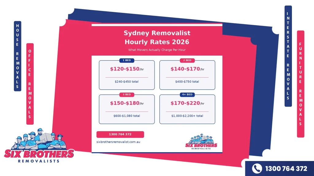 Hourly vs flat rate removalist pricing comparison for Sydney moves 2026 showing pros cons and best scenarios by Six Brothers Removalists.