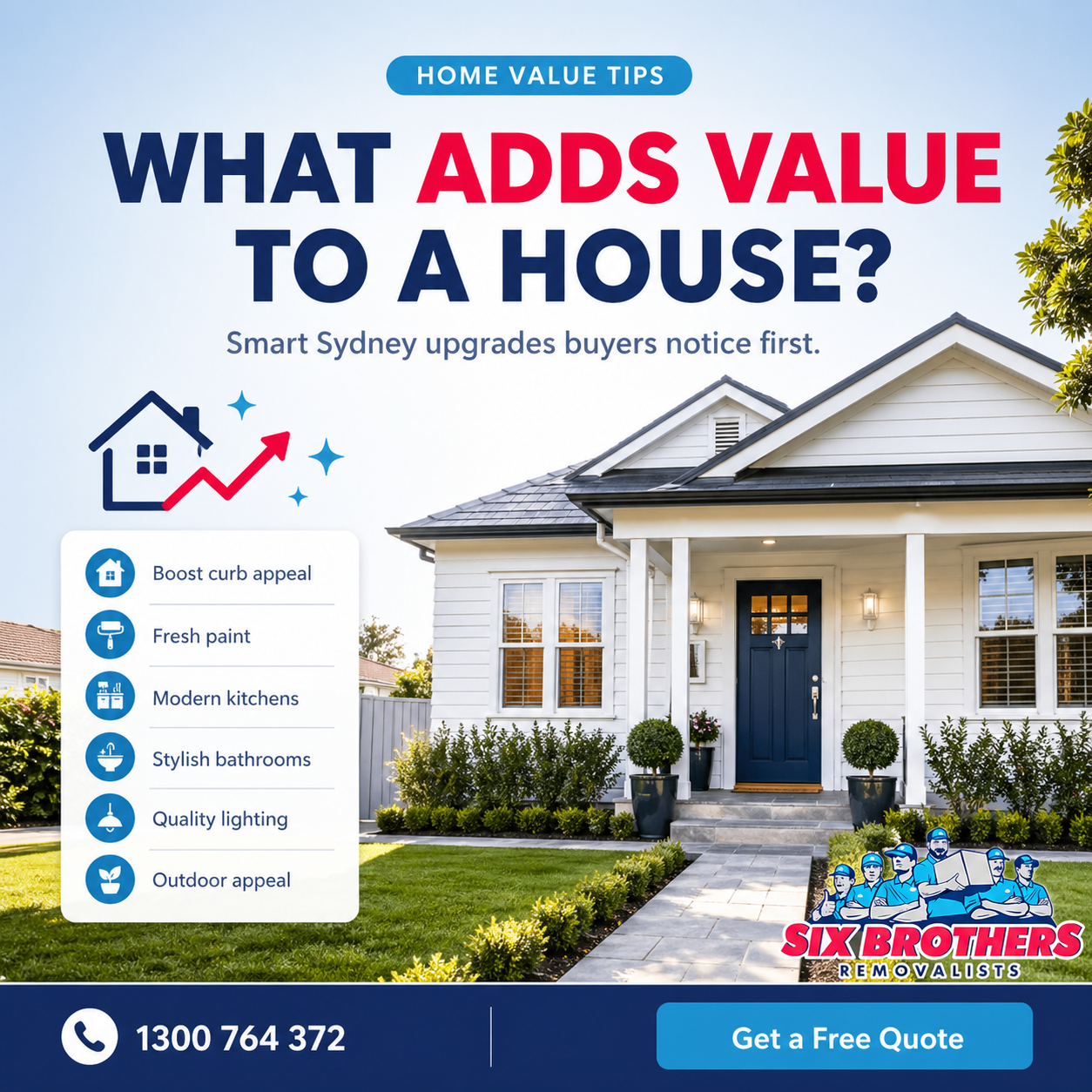 What gives a house the most value with Six Brothers Removalists showing a fresh Sydney home exterior