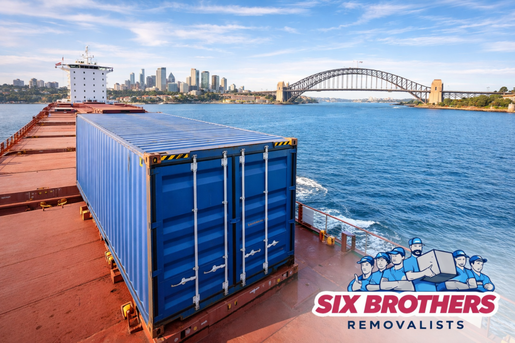 Shipping container vs air freight to Australia banner by Six Brothers Removalists