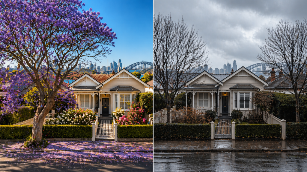 Hardest month to sell a house in Sydney image showing spring vs winter streets by Six Brothers Removalists