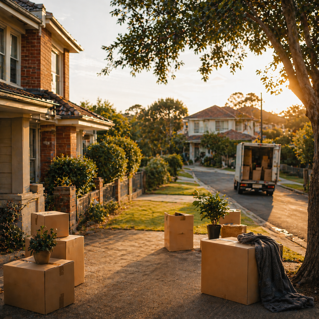 6 month rule for property cover image with moving boxes and homes by Six Brothers Removalists