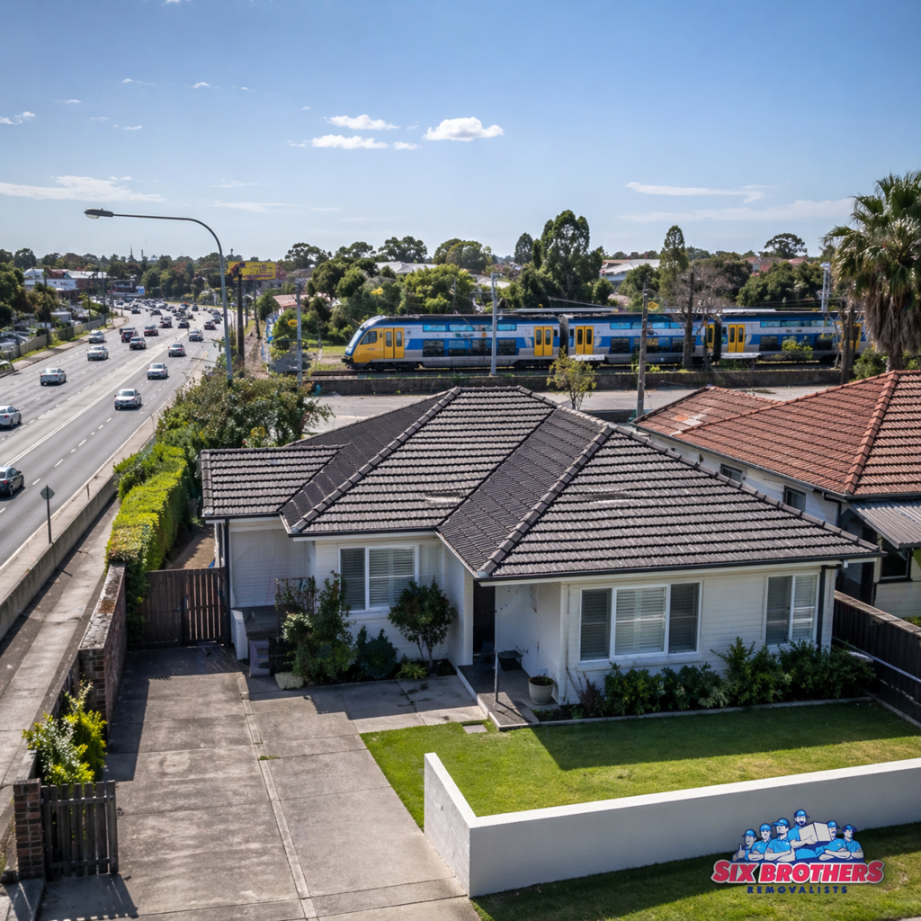 What devalues a house image by Six Brothers Removalists showing a Sydney home near a busy road and train line