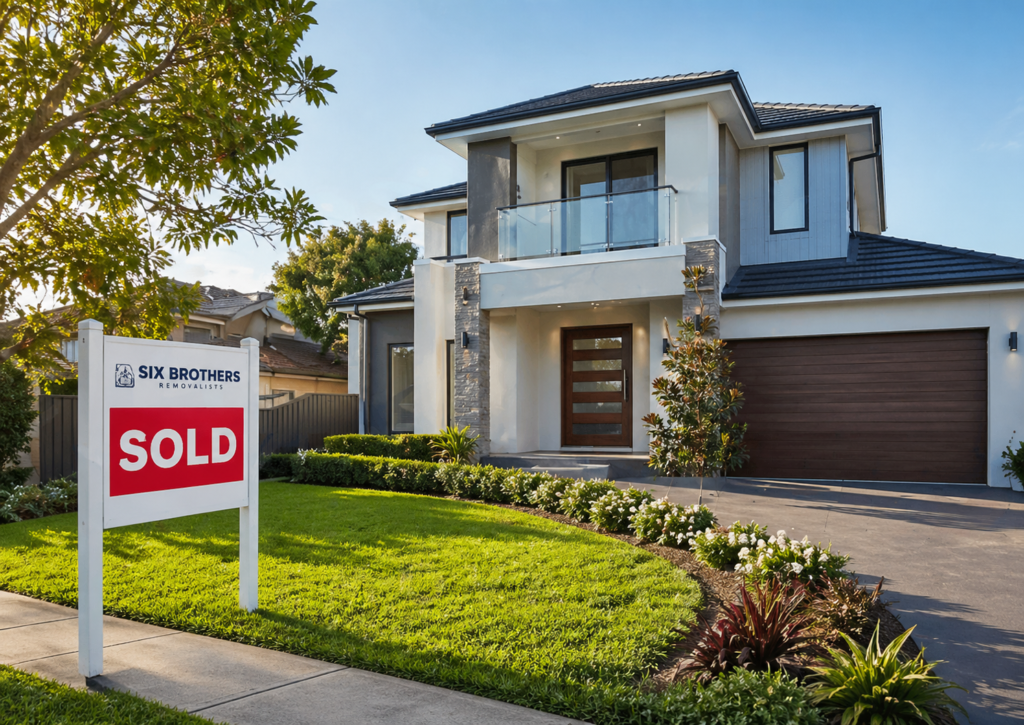 Modern Sydney home with sold sign showing what adds value to a house by Six Brothers Removalists