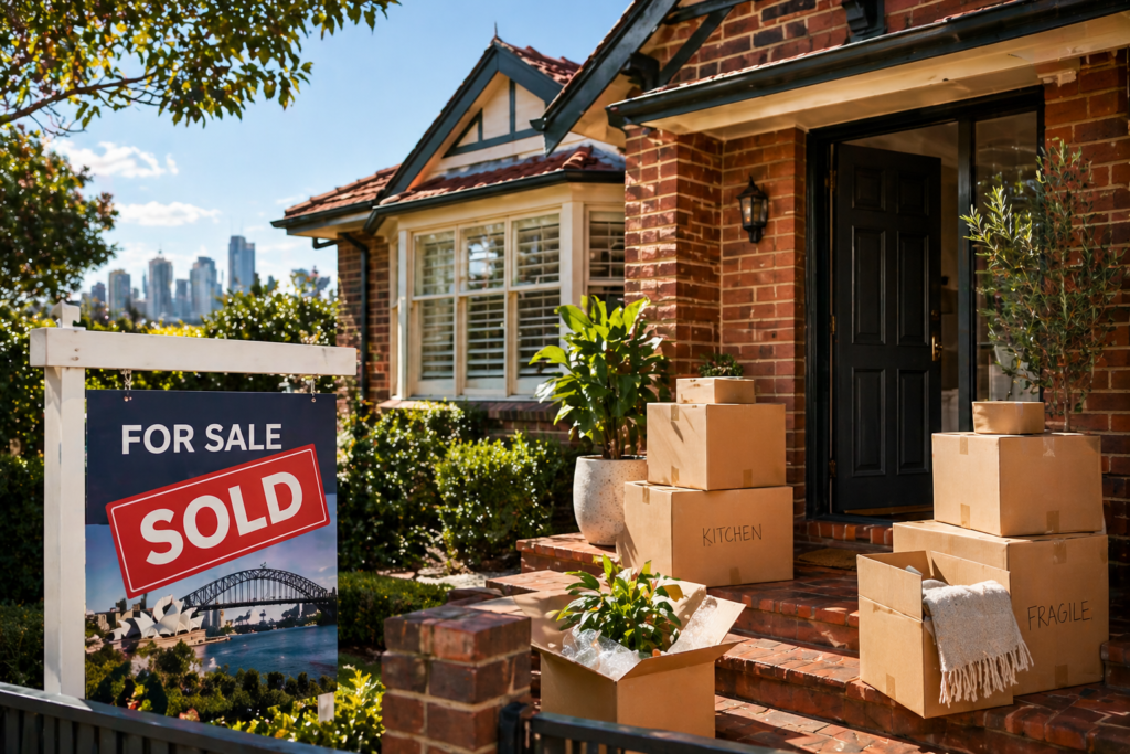 Capital gains tax investment property Australia guide by Six Brothers Removalists with sold Sydney home and boxes