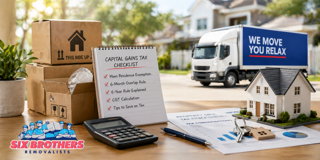 Do you pay capital gains tax when you move house guide by Six Brothers Removalists with moving and tax checklist visuals