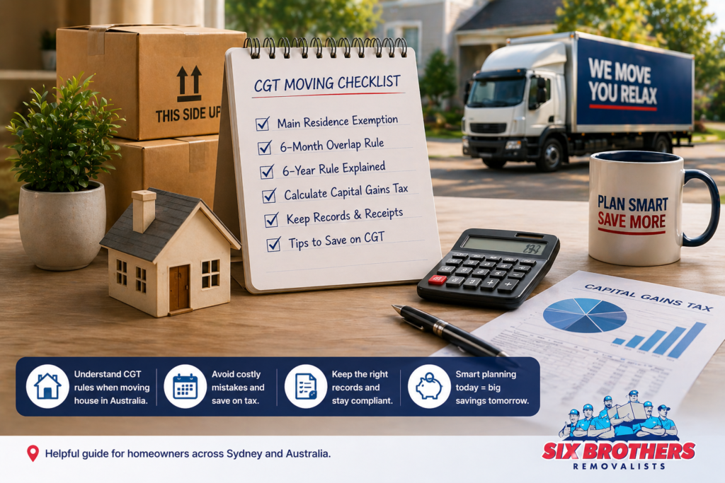 Do you pay capital gains tax when you move house checklist by Six Brothers Removalists for Australian homeowners