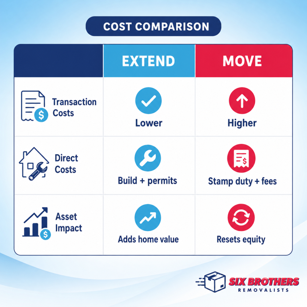Is it cheaper to extend or move infographic comparing extend vs move costs by Six Brothers Removalists