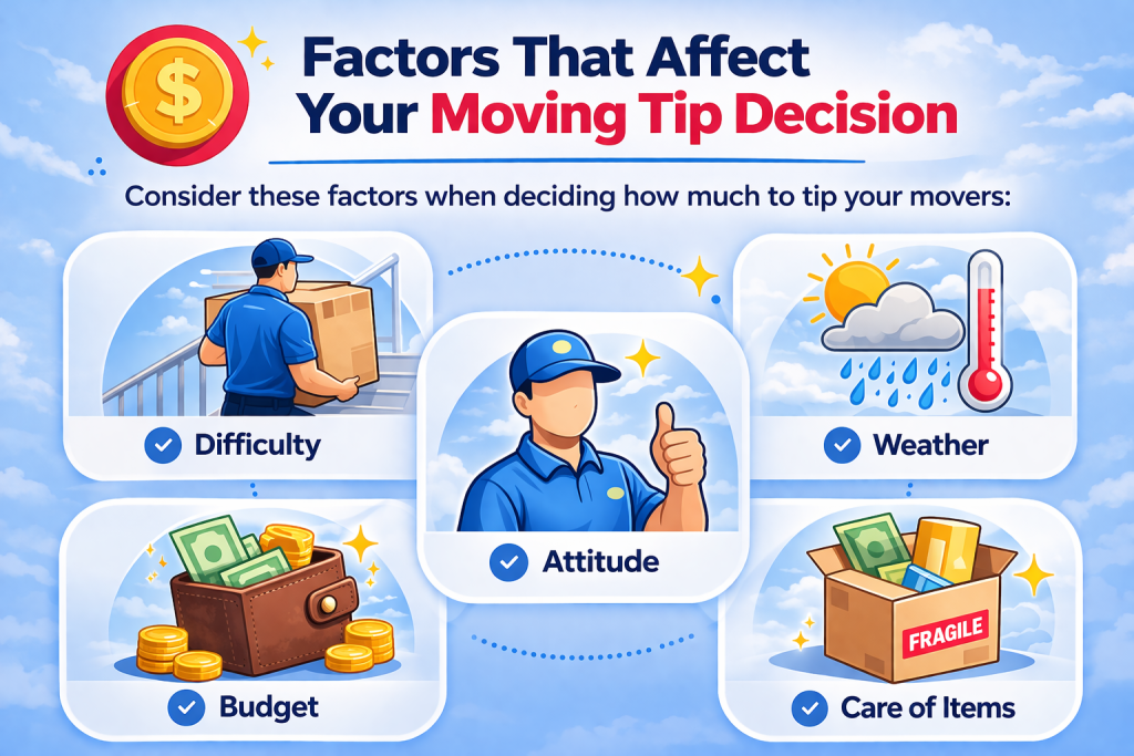 factors affecting how much to tip movers Sydney infographic Six Brothers Removalists guide