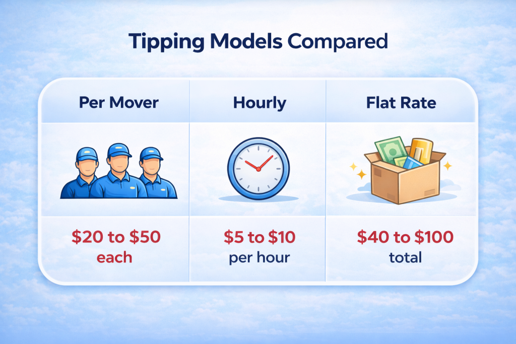 how much to tip movers comparison table per mover hourly flat rate Six Brothers Removalists