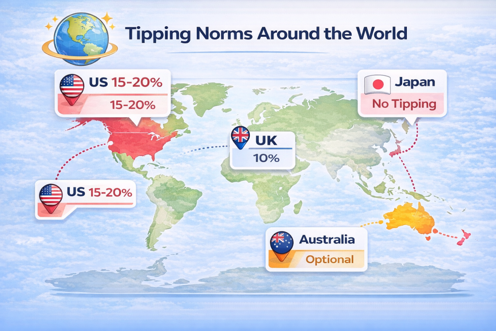 is 10% tip disrespectful global tipping norms US UK Australia Japan Six Brothers Removalists