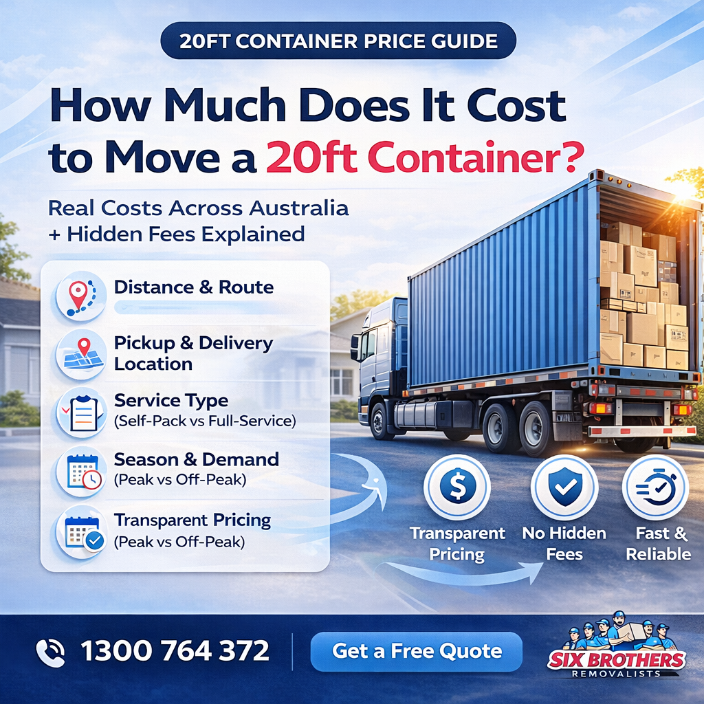 20ft container moving cost Australia guide with truck and pricing factors, Six Brothers Removalists