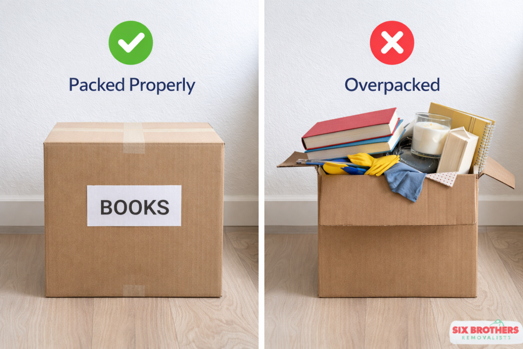 what movers hate to move poorly packed box vs properly packed labeled box Six Brothers Removalists Sydney