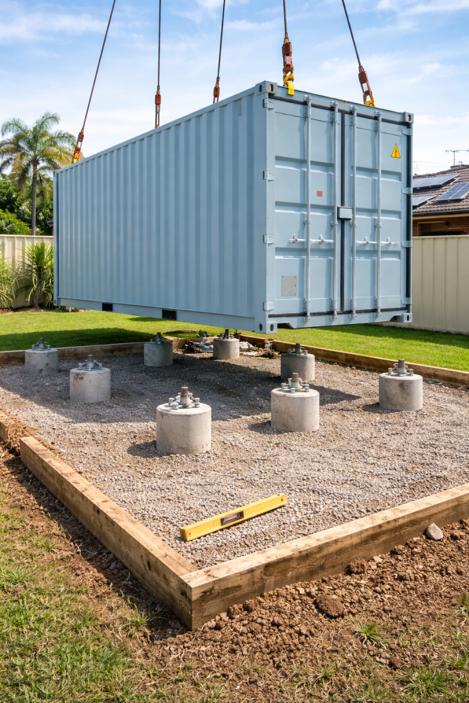Shipping container pier foundation with crane installation by Six Brothers Removalists Sydney