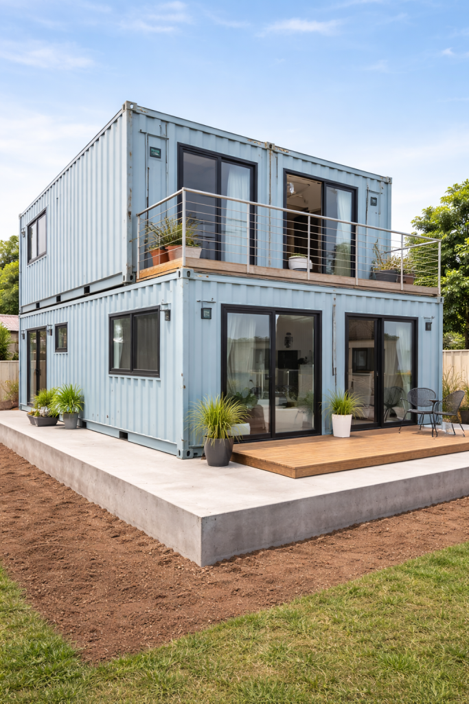 Stacked shipping container home on foundation in Sydney by Six Brothers Removalists
