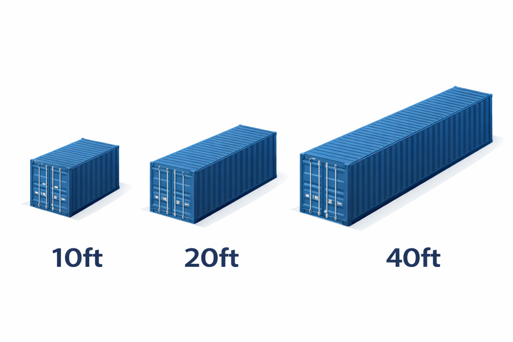 10ft 20ft 40ft shipping container size comparison illustration, Six Brothers Removalists Sydney