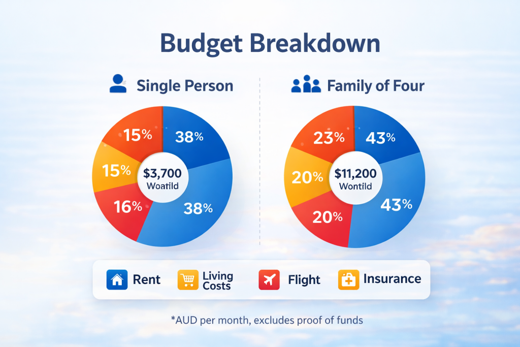 Moving to Australia cost breakdown chart by Six Brothers Removalists for single person vs family of four.