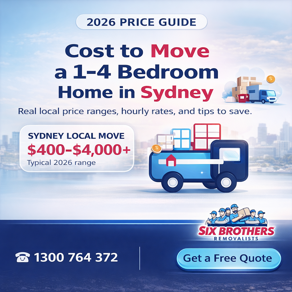 Cost to move a 1–4 bedroom home in Sydney 2026 featured graphic by Six Brothers Removalists.