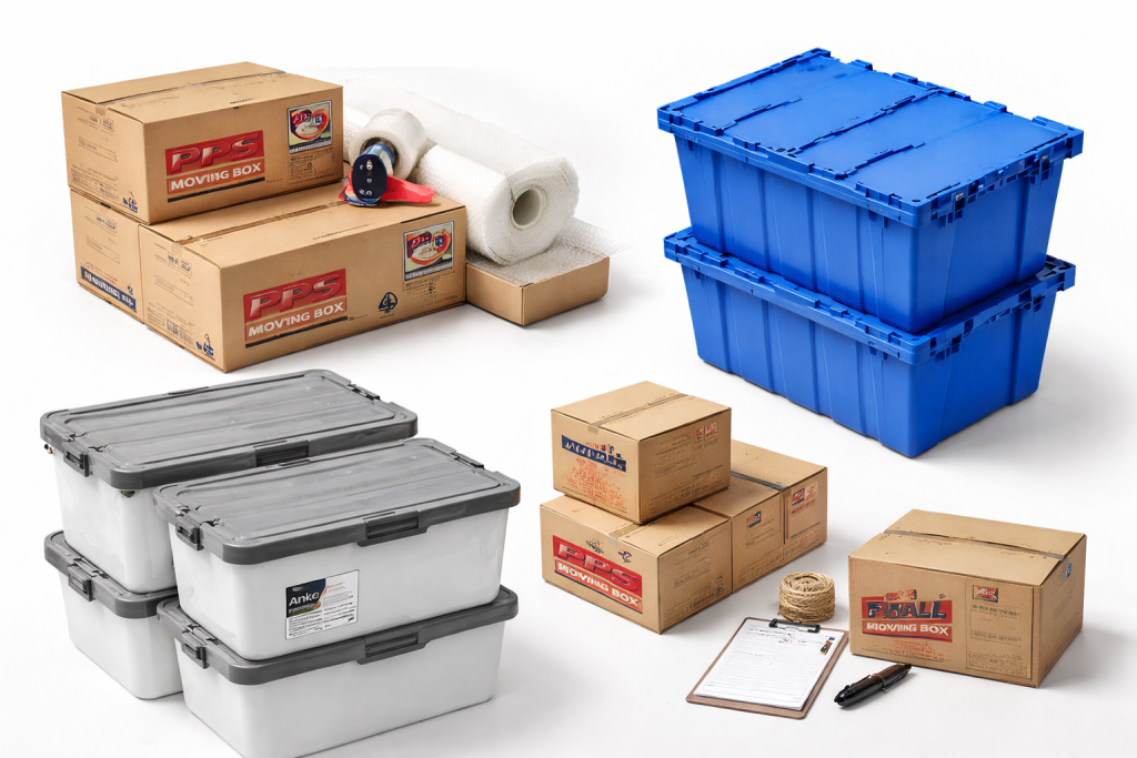 Cheap moving containers in Sydney with PPS boxes, Anko tubs and stackable bins by Six Brothers Removalists