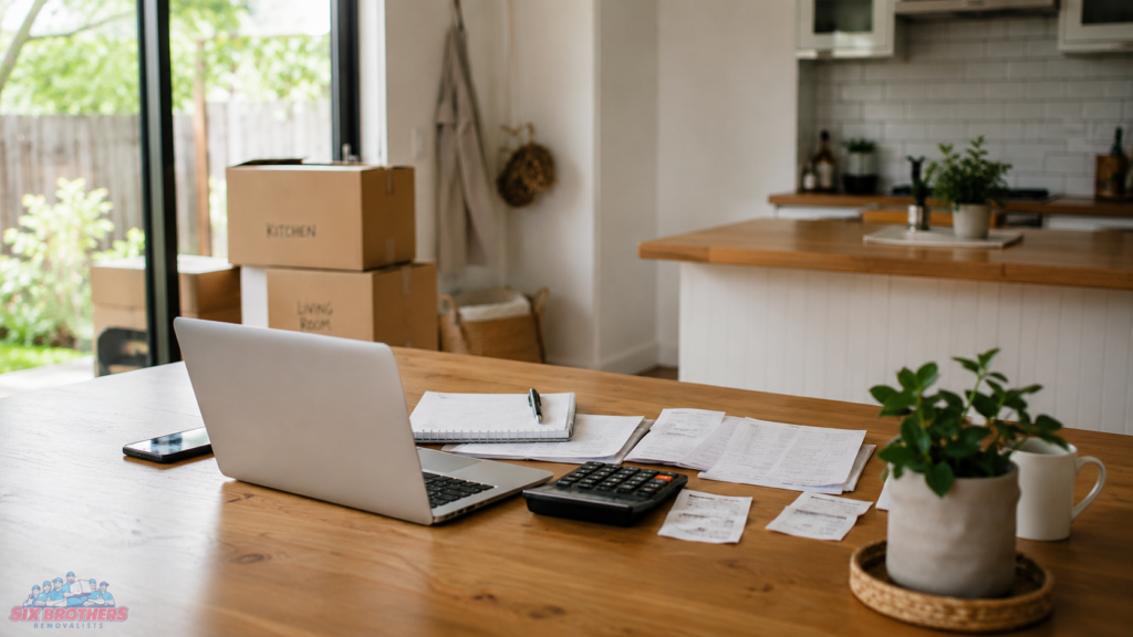 28/36 rule Australia cover for Six Brothers Removalists showing bills, laptop and moving boxes