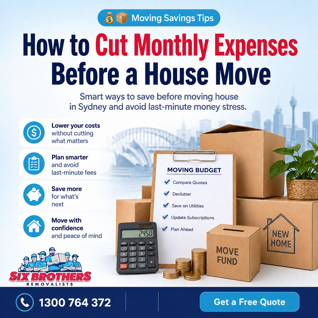 How to cut monthly expenses before a house move with Six Brothers Removalists savings tips