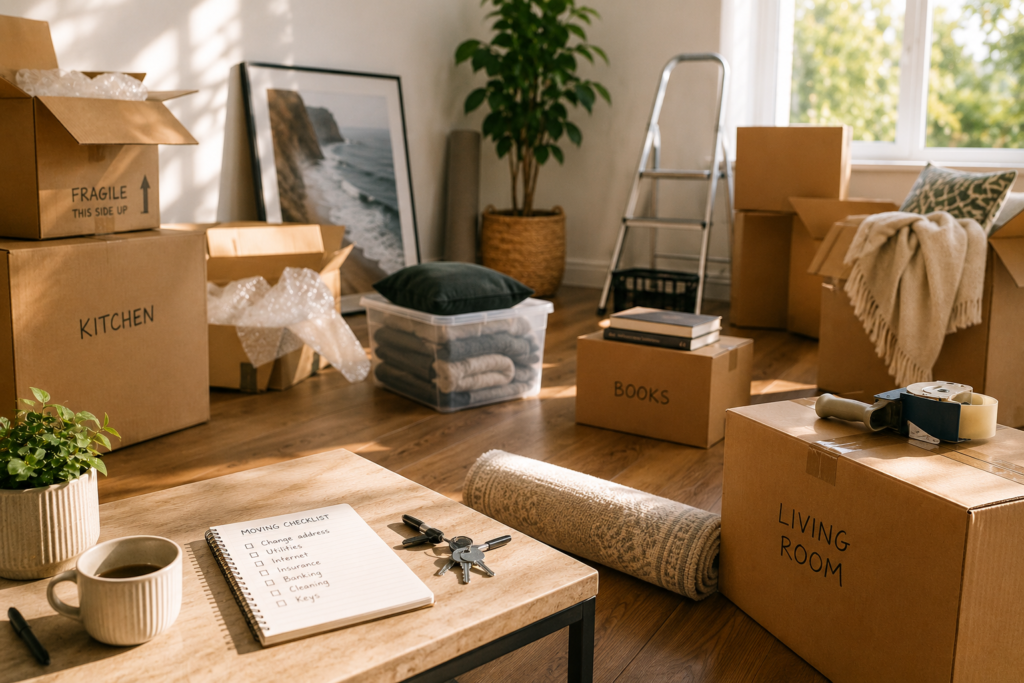 How to stay financially stable during a house move with packed boxes by Six Brothers Removalists