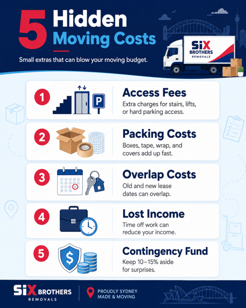 How to stay financially stable during a house move infographic showing hidden costs by Six Brothers Removalists