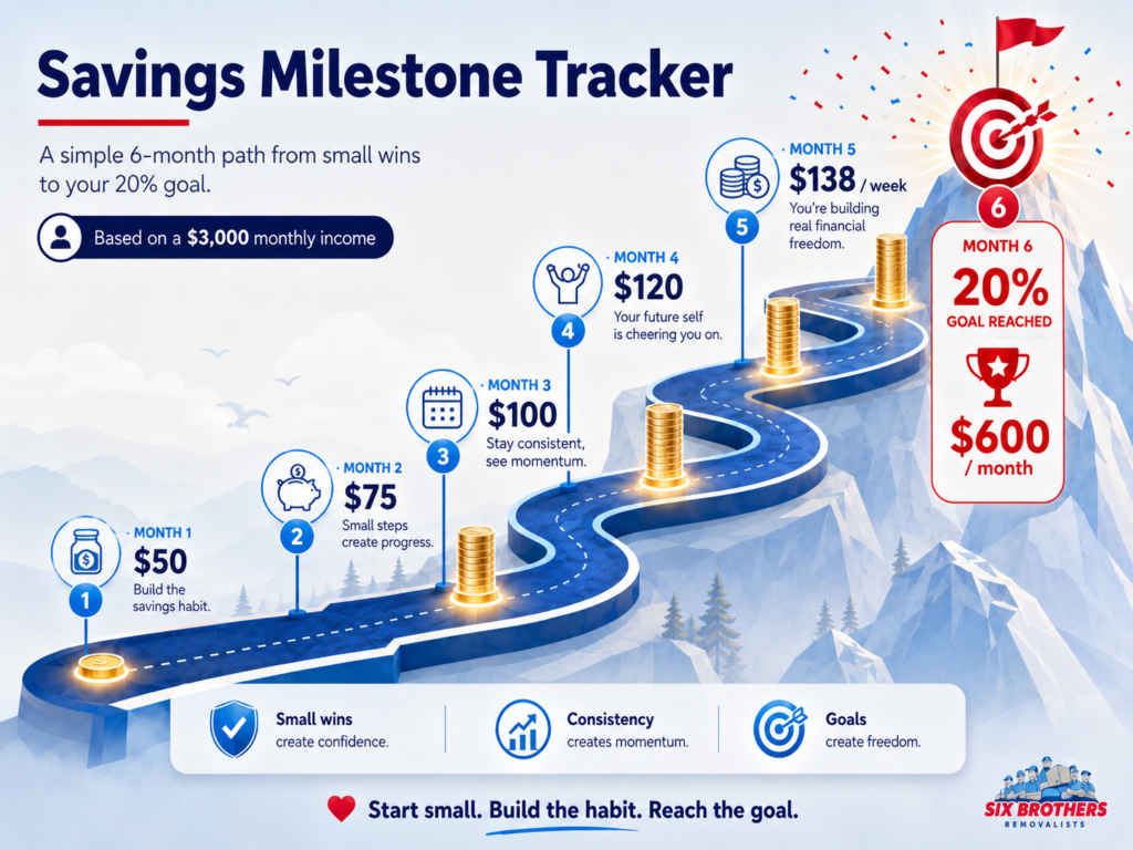 How much should I save if I make $3,000 a month milestone tracker by Six Brothers Removalists