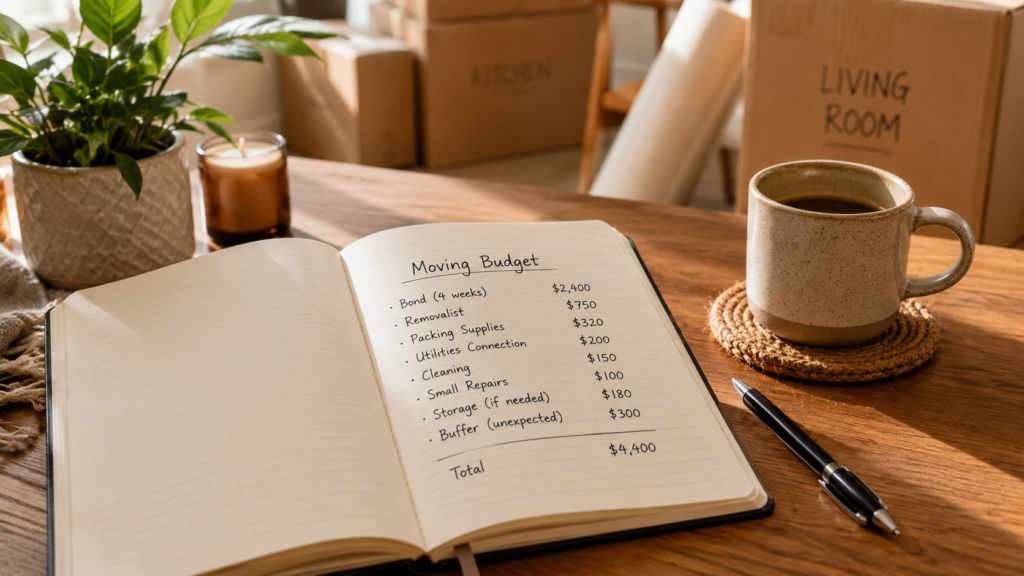 Savings vs borrowing for moving costs image by Six Brothers Removalists showing a handwritten moving budget