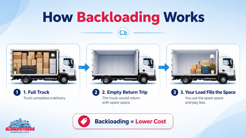 Cheapest way to move interstate in Australia infographic by Six Brothers Removalists showing backloading