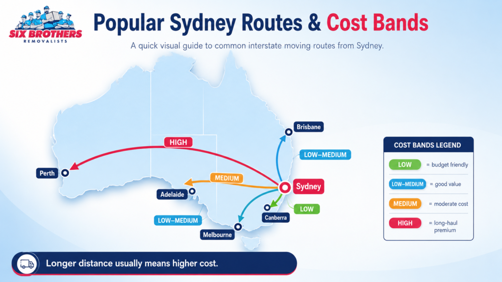 Cheapest way to move interstate in Australia route map by Six Brothers Removalists from Sydney