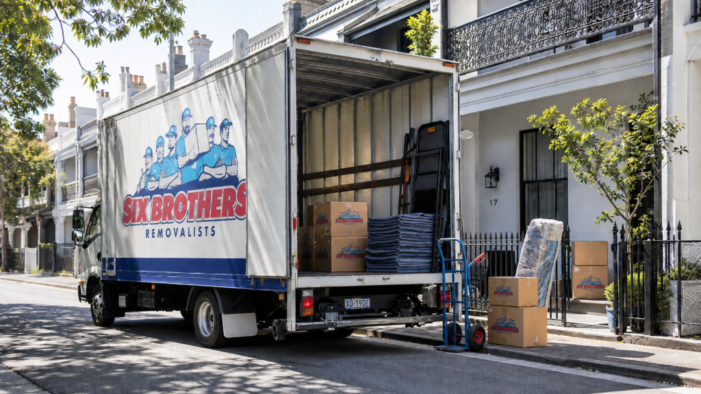 Claim moving expenses on tax return image by Six Brothers Removalists showing truck outside Sydney terrace