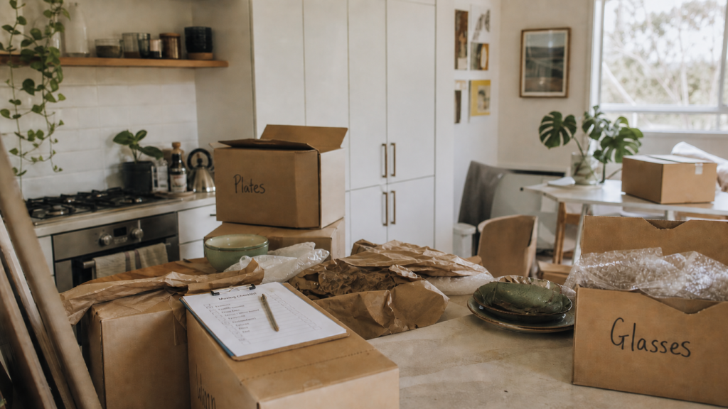 Claim moving expenses on tax return image by Six Brothers Removalists showing labelled kitchen packing boxes