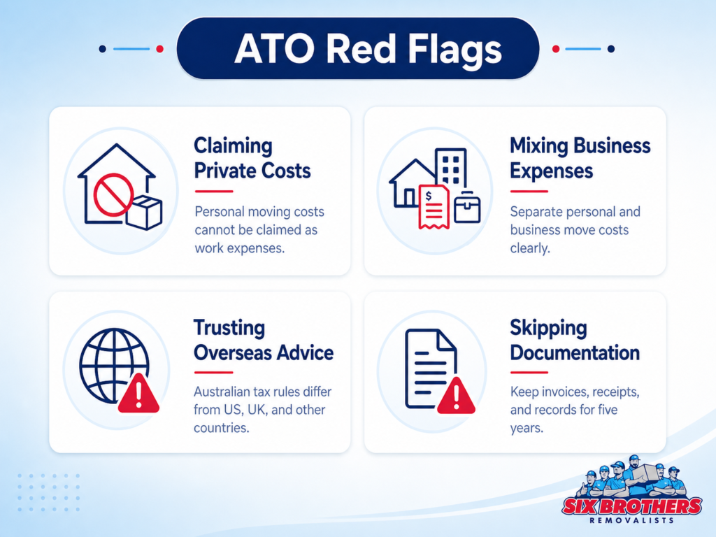 Claim moving expenses on tax Australia ATO red flags graphic by Six Brothers Removalists