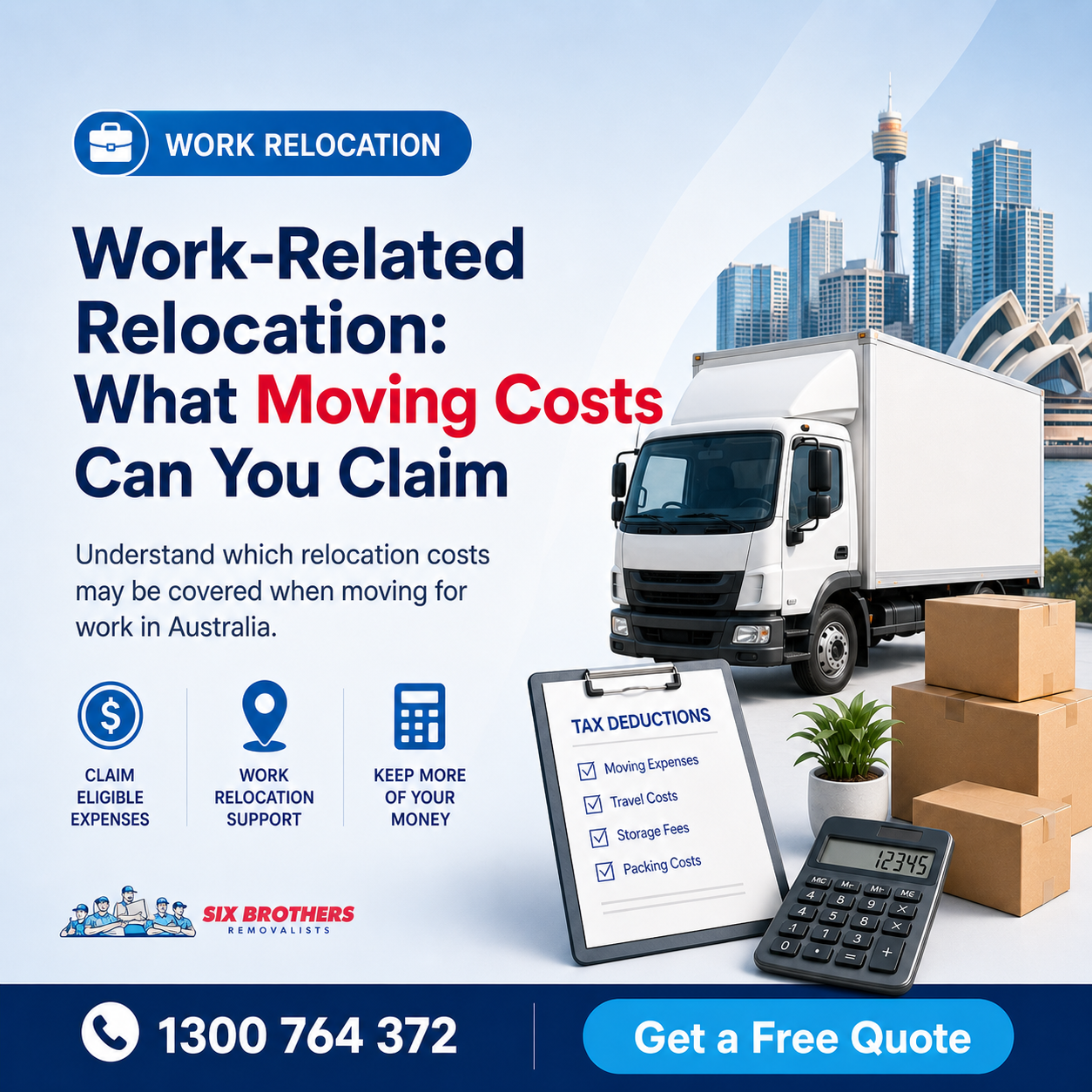 Work-related relocation moving costs featured image by Six Brothers Removalists for Australian move planning