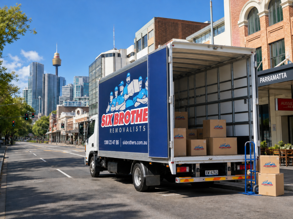 Six Brothers Removalists truck in Sydney NSW for moving costs not tax deductible Australia content