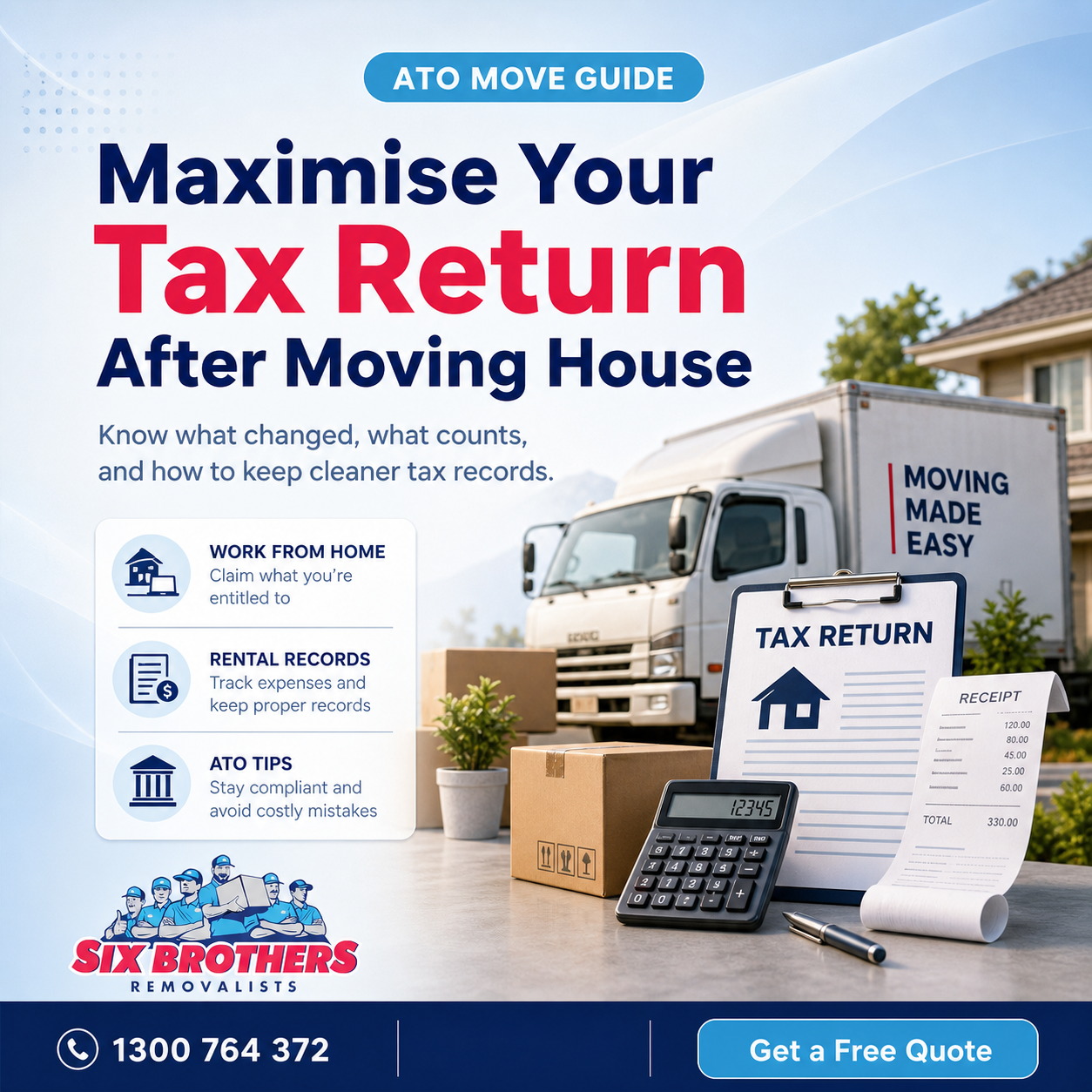 Six Brothers Removalists featured image on how to maximise tax return after moving house.