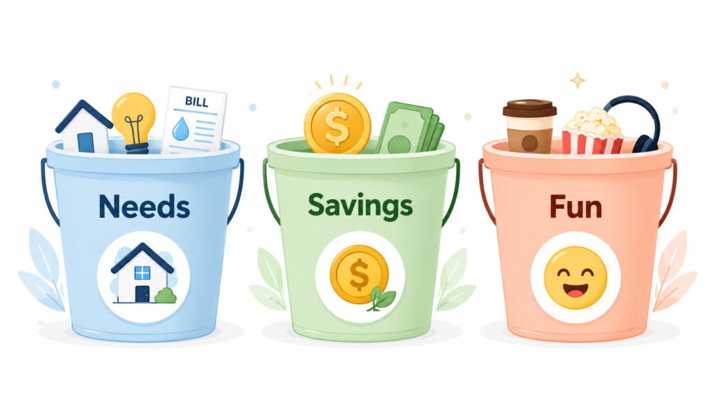 What is the 70 20 10 rule money infographic by Six Brothers Removalists showing Needs, Savings and Fun buckets