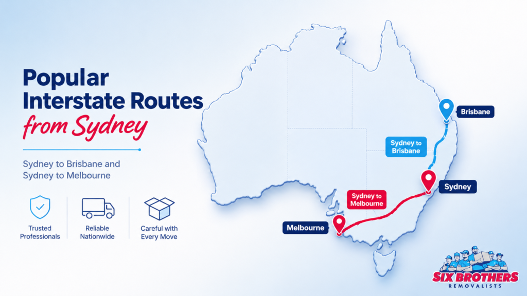 How to move interstate quickly and cheaply route map by Six Brothers Removalists from Sydney to Brisbane and Melbourne