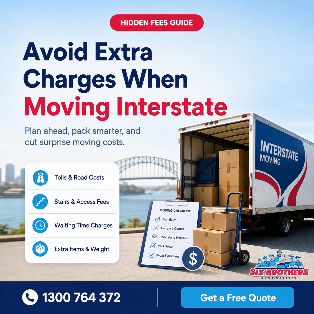 How to avoid extra charges when moving interstate with Six Brothers Removalists cost guide graphic