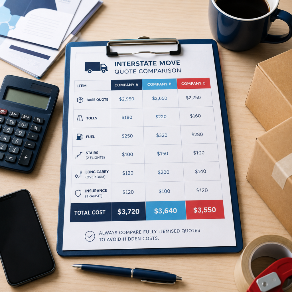 How to avoid extra charges when moving interstate quote comparison sheet by Six Brothers Removalists