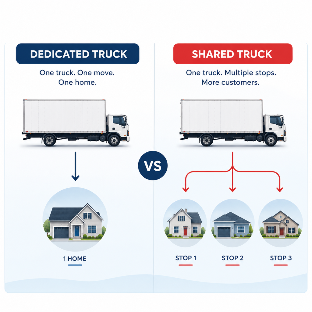 How to avoid extra charges when moving interstate with dedicated vs shared truck options by Six Brothers