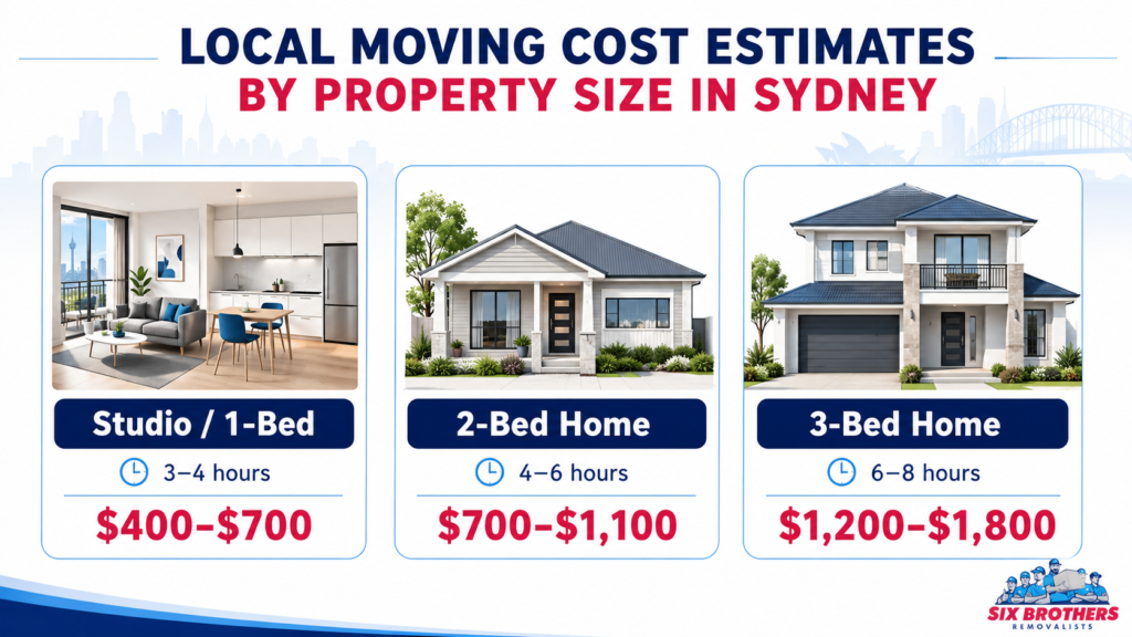Six Brothers Removalists chart showing how much do two men and a truck charge for a local move by home size