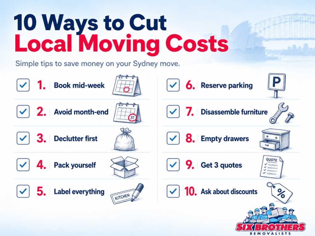 Six Brothers Removalists checklist showing how much do two men and a truck charge for a local move and tips to save