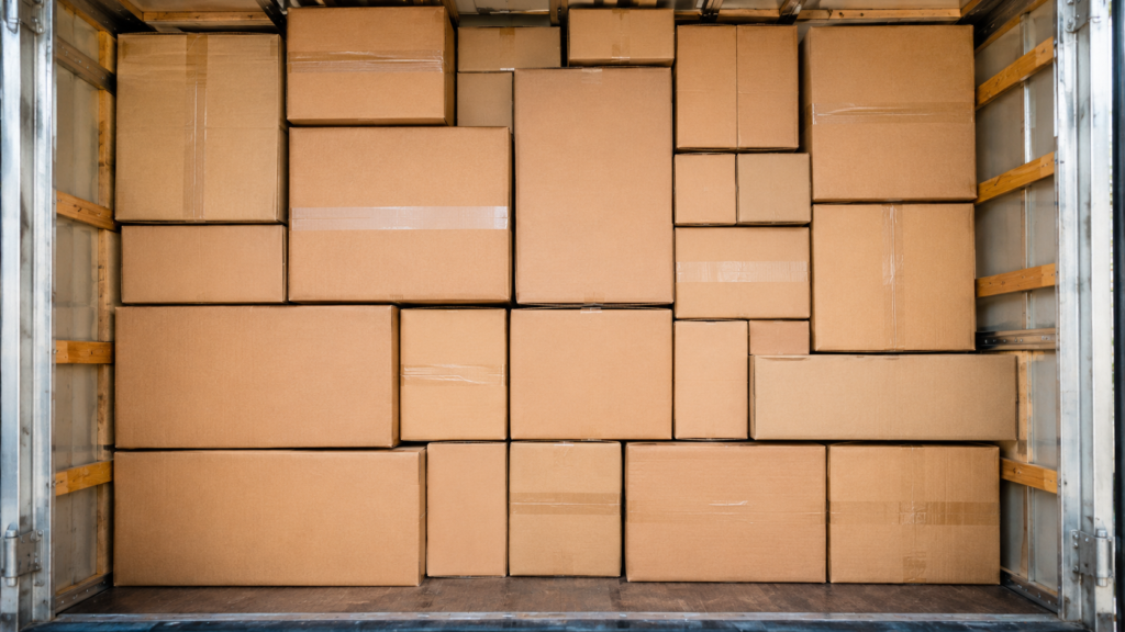 Overhead view of tight box stacking to move interstate without paying for unused truck space by Six Brothers Removalists