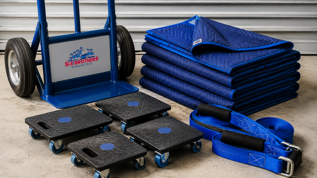How to move heavy furniture interstate gear by Six Brothers Removalists, including dolly, sliders and straps