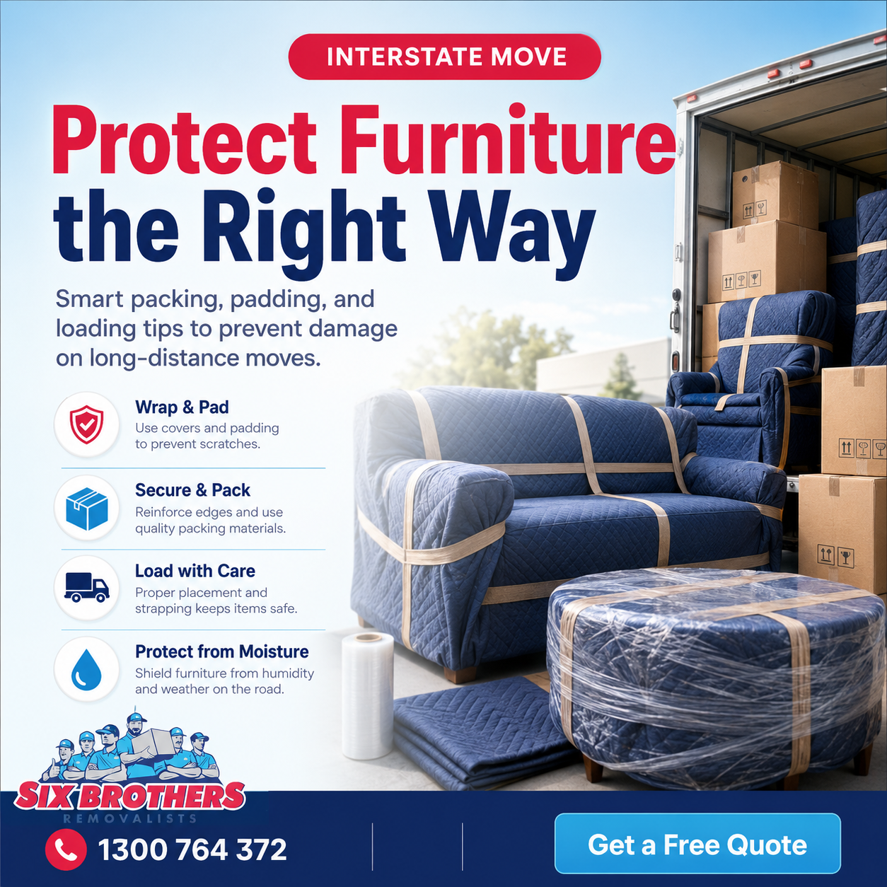 How to protect furniture during an interstate move with Six Brothers Removalists packing and padding tips