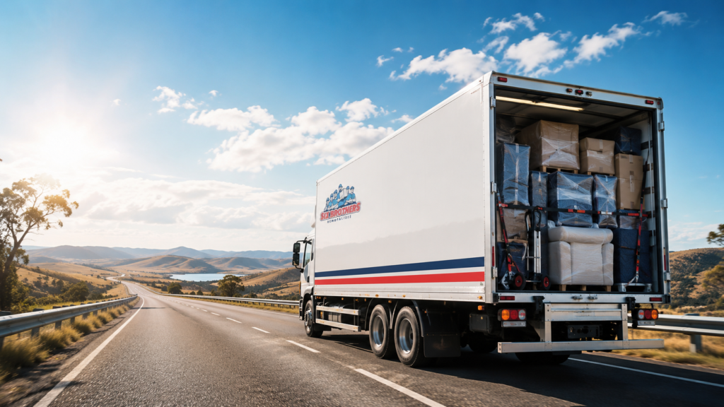 Best way to move furniture interstate cover image with Six Brothers Removalists truck on an open highway