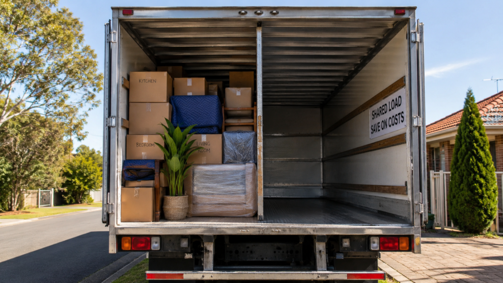 Avoid overpacking interstate move image by Six Brothers Removalists showing a shared backload truck.
