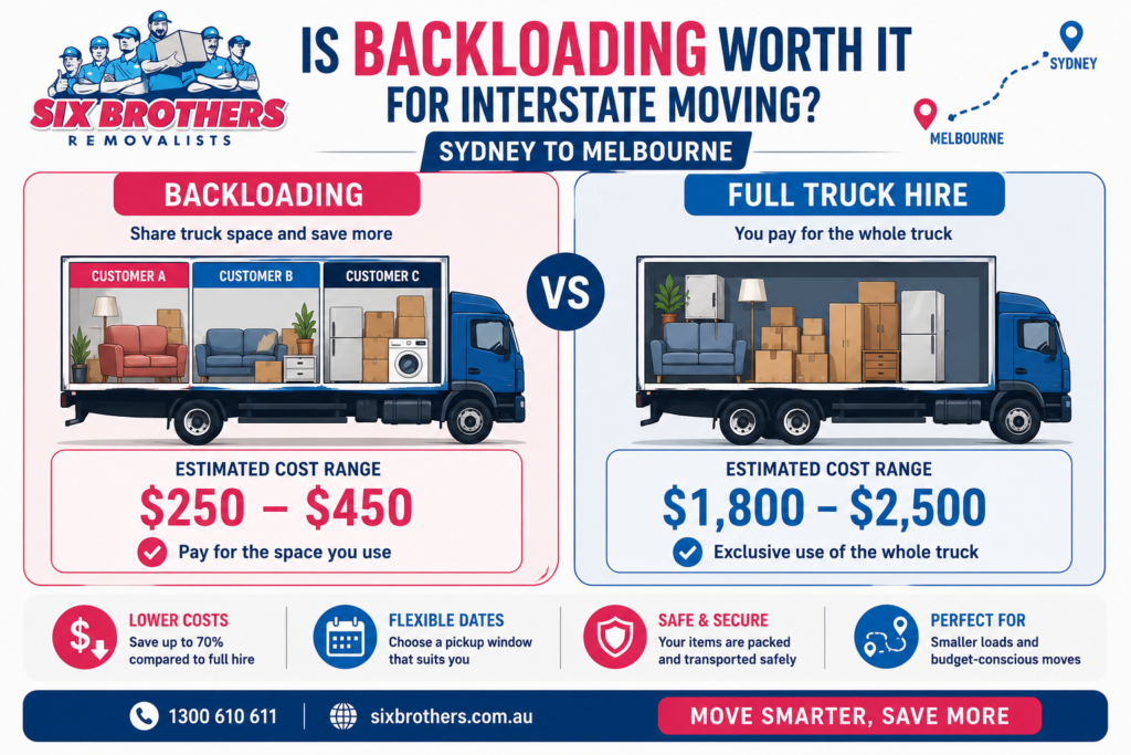 Cost comparison graphic for is backloading worth it for interstate moving by Six Brothers Removalists