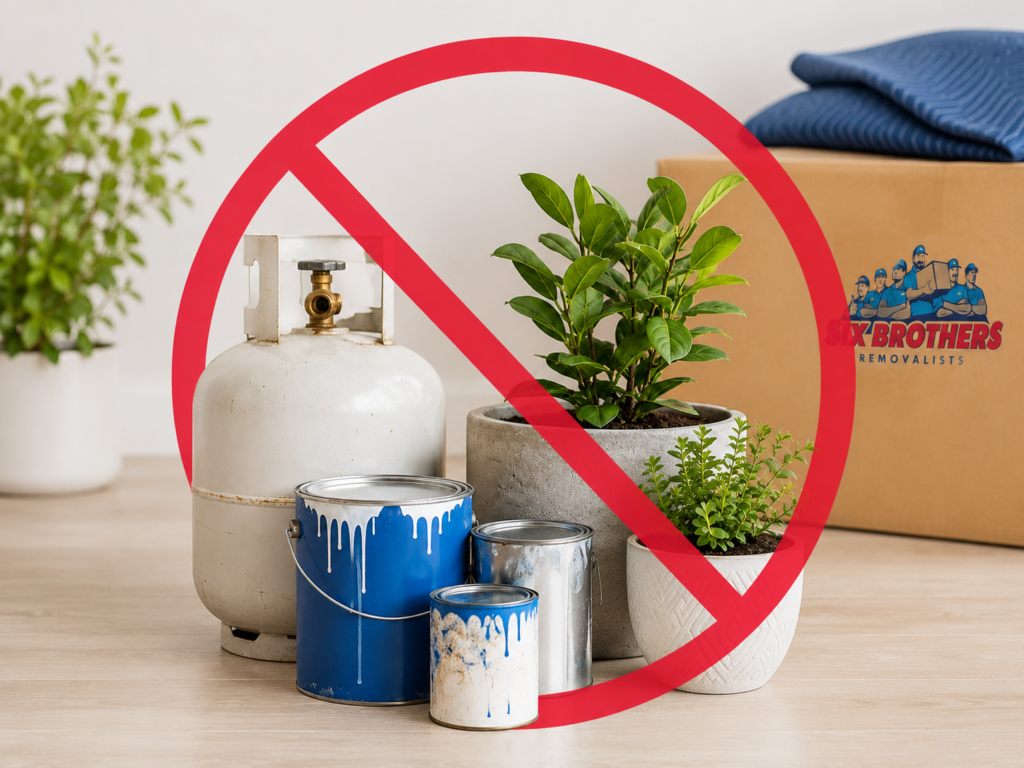 Banned hazardous items not allowed for interstate moving to avoid interstate packing mistakes by Six Brothers Removalists.